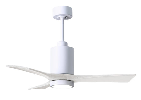 Matthews Fan PA3-WH-MWH-42 Patricia-3 three-blade ceiling fan in Gloss White finish with 42” solid matte white wood blades and dimmable LED light kit 