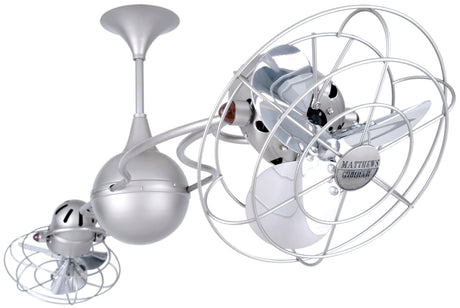 Matthews Fan IV-BN-MTL-DAMP Italo Ventania 360° dual headed rotational ceiling fan in brushed nickel finish with metal blades for damp location.