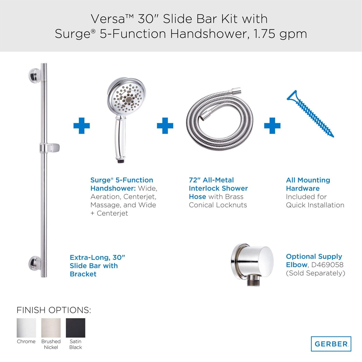 Gerber D461725BS Satin Black Versa 30" Slide Bar Assembly With Surge 5-FUNCTI...