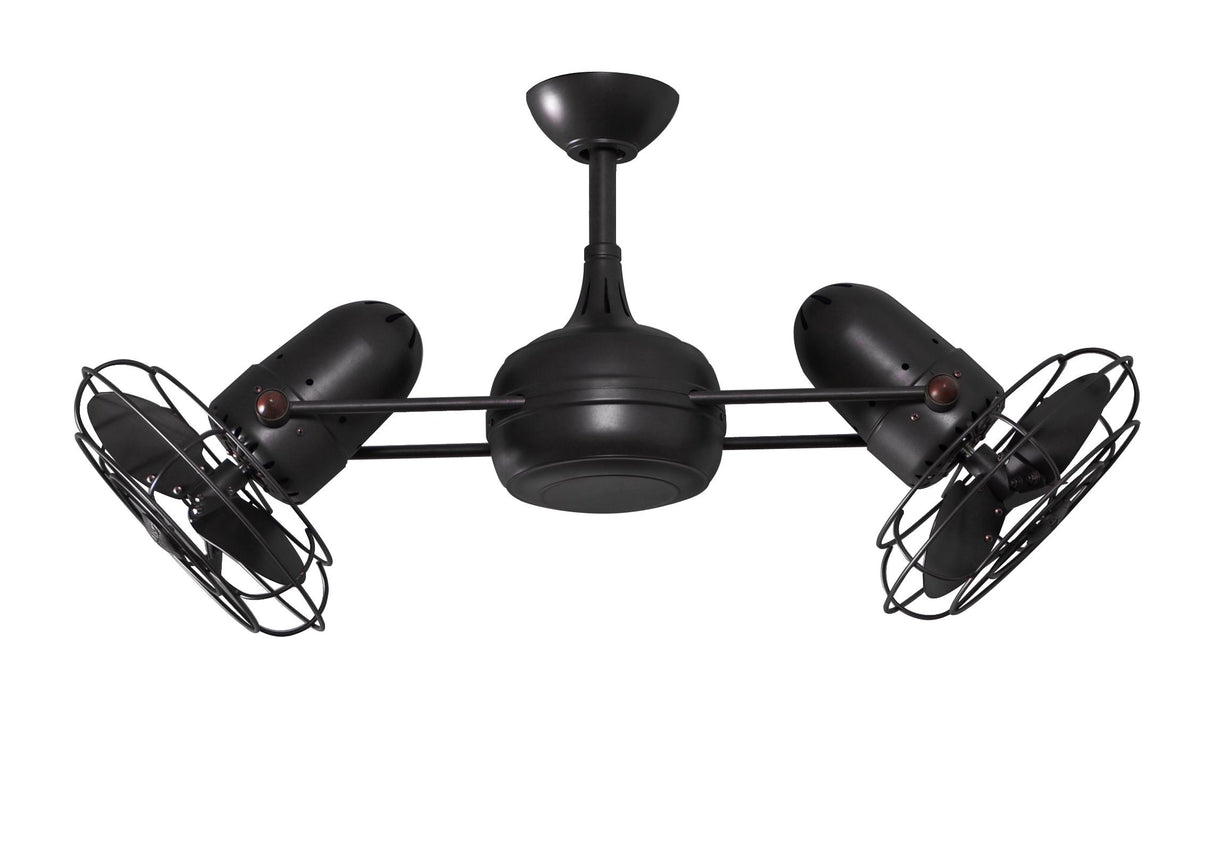 Matthews Fan DG-BK-MTL Dagny 360° double-headed rotational ceiling fan in Matte Black finish with metal blades.