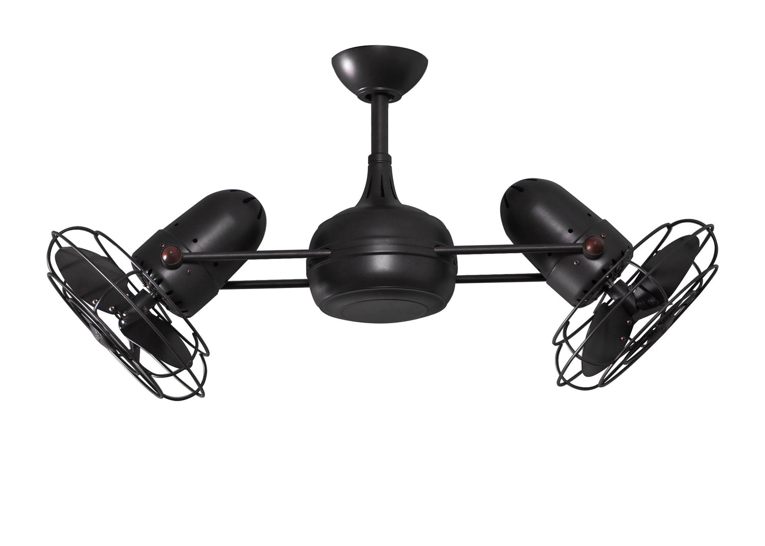 Matthews Fan DG-BK-MTL Dagny 360° double-headed rotational ceiling fan in Matte Black finish with metal blades.