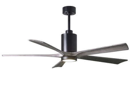 Matthews Fan PA5-BK-BW-60 Patricia-5 five-blade ceiling fan in Matte Black finish with 60” solid barn wood tone blades and dimmable LED light kit 