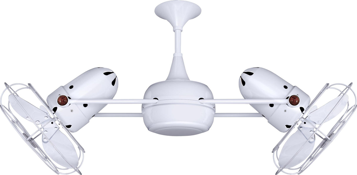 Matthews Fan DD-WH-MTL Duplo Dinamico 360” rotational dual head ceiling fan in Gloss White finish with metal blades.
