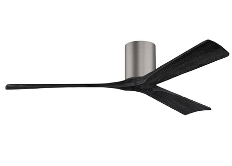 Matthews Fan IR3H-BP-BK-60 Irene-3H three-blade flush mount paddle fan in Brushed Pewter finish with 60” solid matte black wood blades.