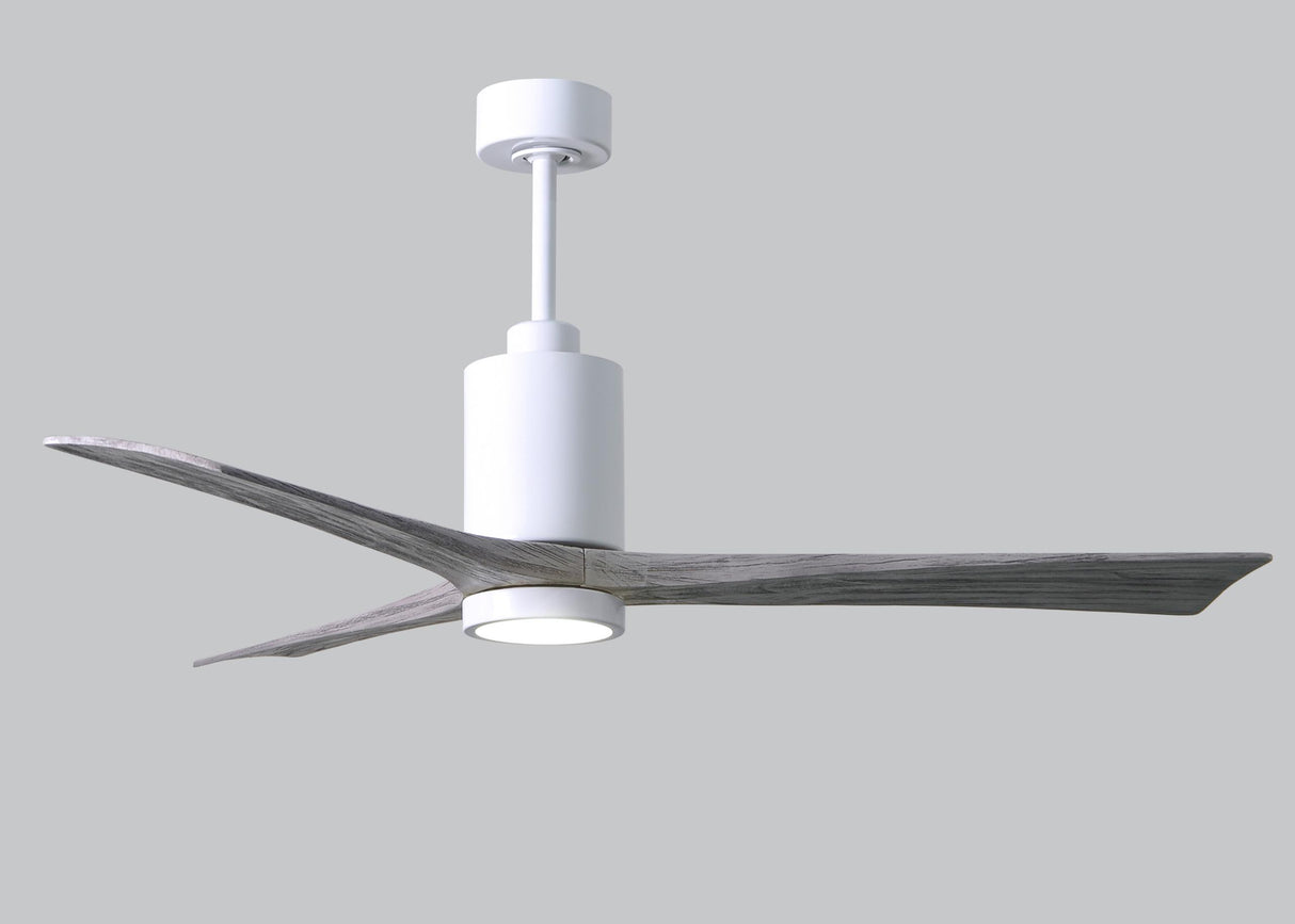 Matthews Fan PA3-WH-BW-60 Patricia-3 three-blade ceiling fan in Gloss White finish with 60” solid barn wood tone blades and dimmable LED light kit
