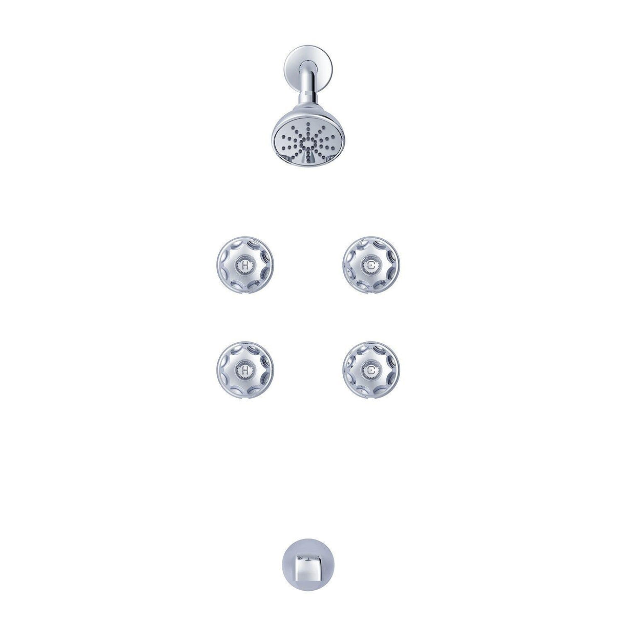 Gerber G074643083 Chrome Classics Four Metal Fluted Handle Tub & Shower FITTIN...