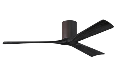 Matthews Fan IR3H-TB-BK-60 Irene-3H three-blade flush mount paddle fan in Textured Bronze finish with 60” solid matte black wood blades. 