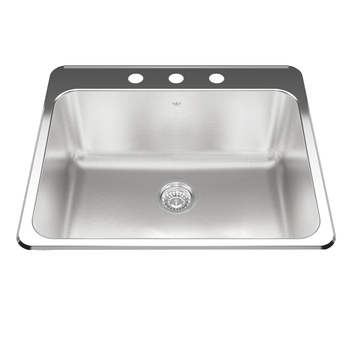 KINDRED QSLA2225-10-3N Utility Collection 25.25-in LR x 22-in FB x 10-in DP Drop In Single Bowl 3-Hole Stainless Steel Laundry Sink In Satin Finished Bowl with Mirror Finished Rim