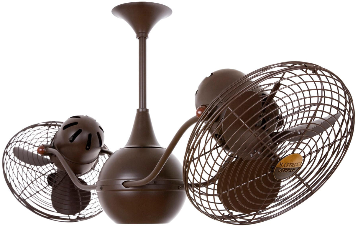 Matthews Fan VB-BZZT-MTL Vent-Bettina 360° dual headed rotational ceiling fan in bronzette finish with metal blades.