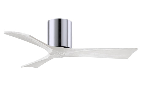 Matthews Fan IR3H-CR-MWH-42 Irene-3H three-blade flush mount paddle fan in Polished Chrome finish with 42” solid matte white wood blades.