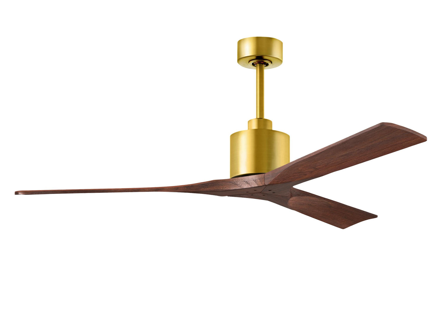 Matthews Fan NK-BRBR-WA-60 Nan 6-speed ceiling fan in Brushed Brass finish with 60” solid walnut tone wood blades