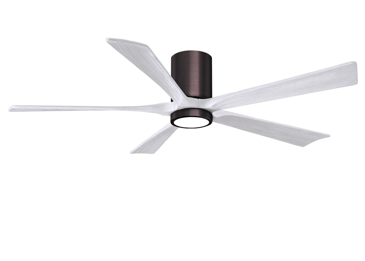 Matthews Fan IR5HLK-BB-MWH-60 IR5HLK five-blade flush mount paddle fan in Brushed Bronze finish with 60” solid matte white wood blades and integrated LED light kit.