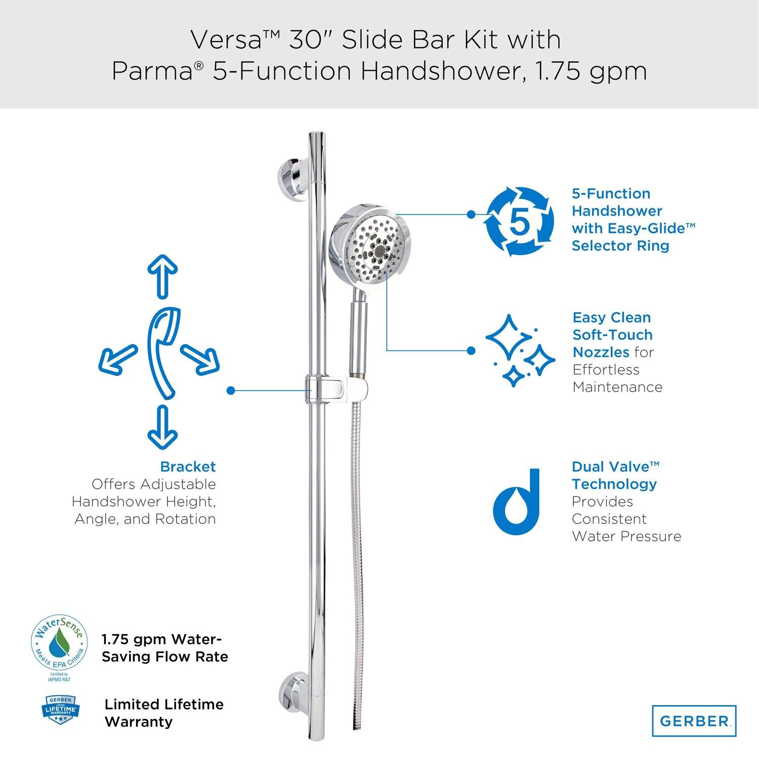 Gerber D461758BN Brushed Nickel Versa 30" Slide Bar Assembly With Parma 5-FUN...