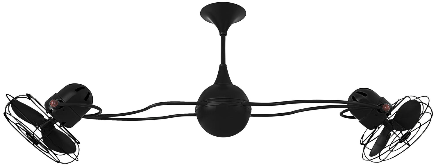 Matthews Fan IV-BK-MTL Italo Ventania 360° dual headed rotational ceiling fan in Matte Black finish with metal blades.