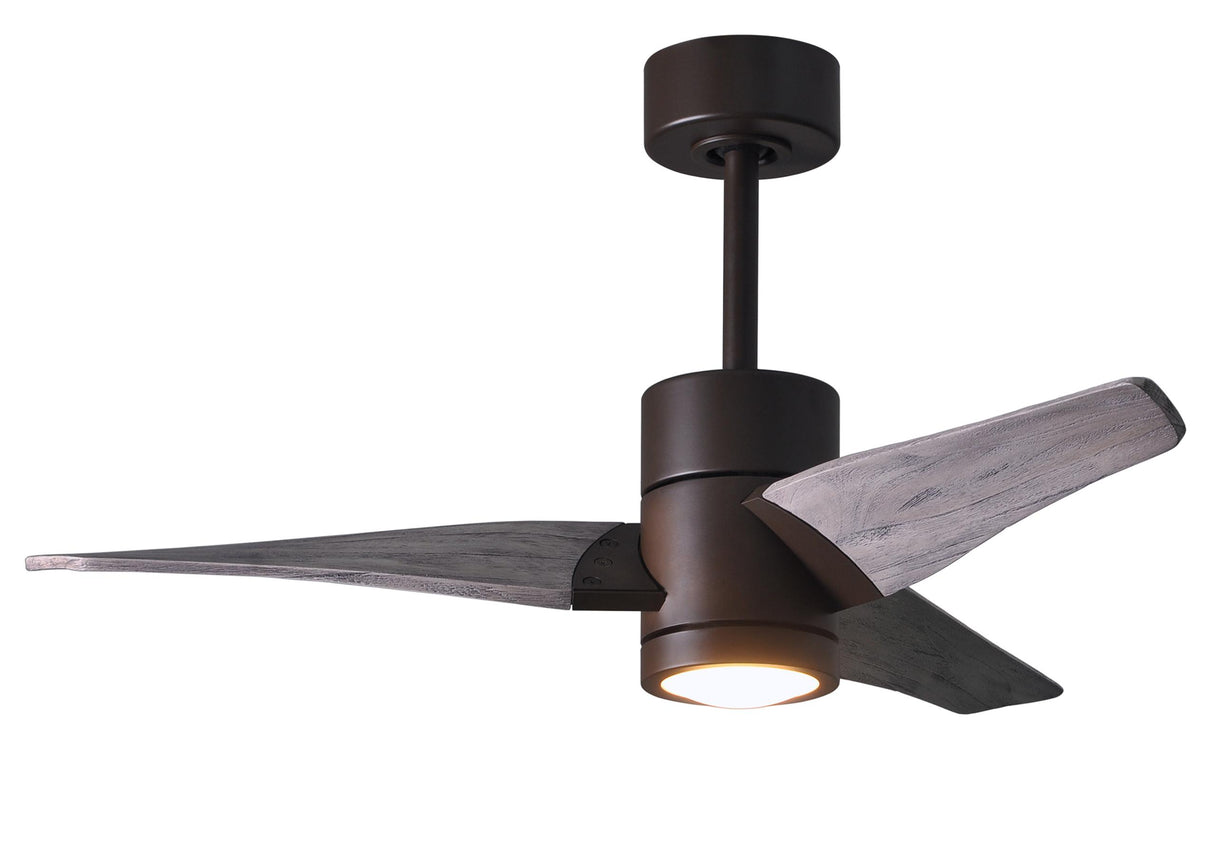 Matthews Fan SJ-TB-BW-42 Super Janet three-blade ceiling fan in Textured Bronze finish with 42” solid barn wood tone blades and dimmable LED light kit