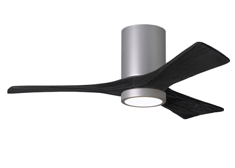 Matthews Fan IR3HLK-BN-BK-42 Irene-3HLK three-blade flush mount paddle fan in Brushed Nickel finish with 42” solid matte black wood blades and integrated LED light kit.