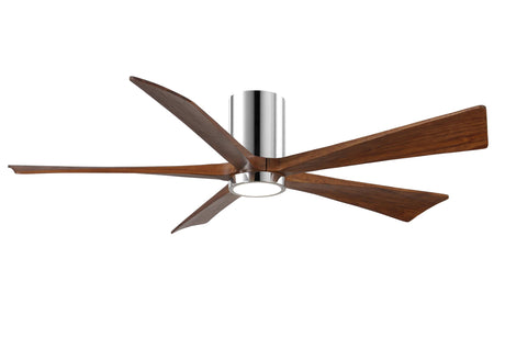 Matthews Fan IR5HLK-CR-WA-60 IR5HLK five-blade flush mount paddle fan in Polished Chrome finish with 60” solid walnut tone blades and integrated LED light kit.