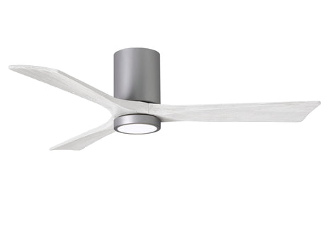 Matthews Fan IR3HLK-BN-MWH-52 Irene-3HLK three-blade flush mount paddle fan in Brushed Nickel finish with 52” solid matte white wood blades and integrated LED light kit.