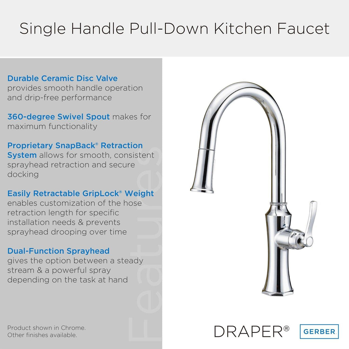 Gerber D454028SS Stainless Steel Draper Single Handle Pull-down Kitchen Faucet