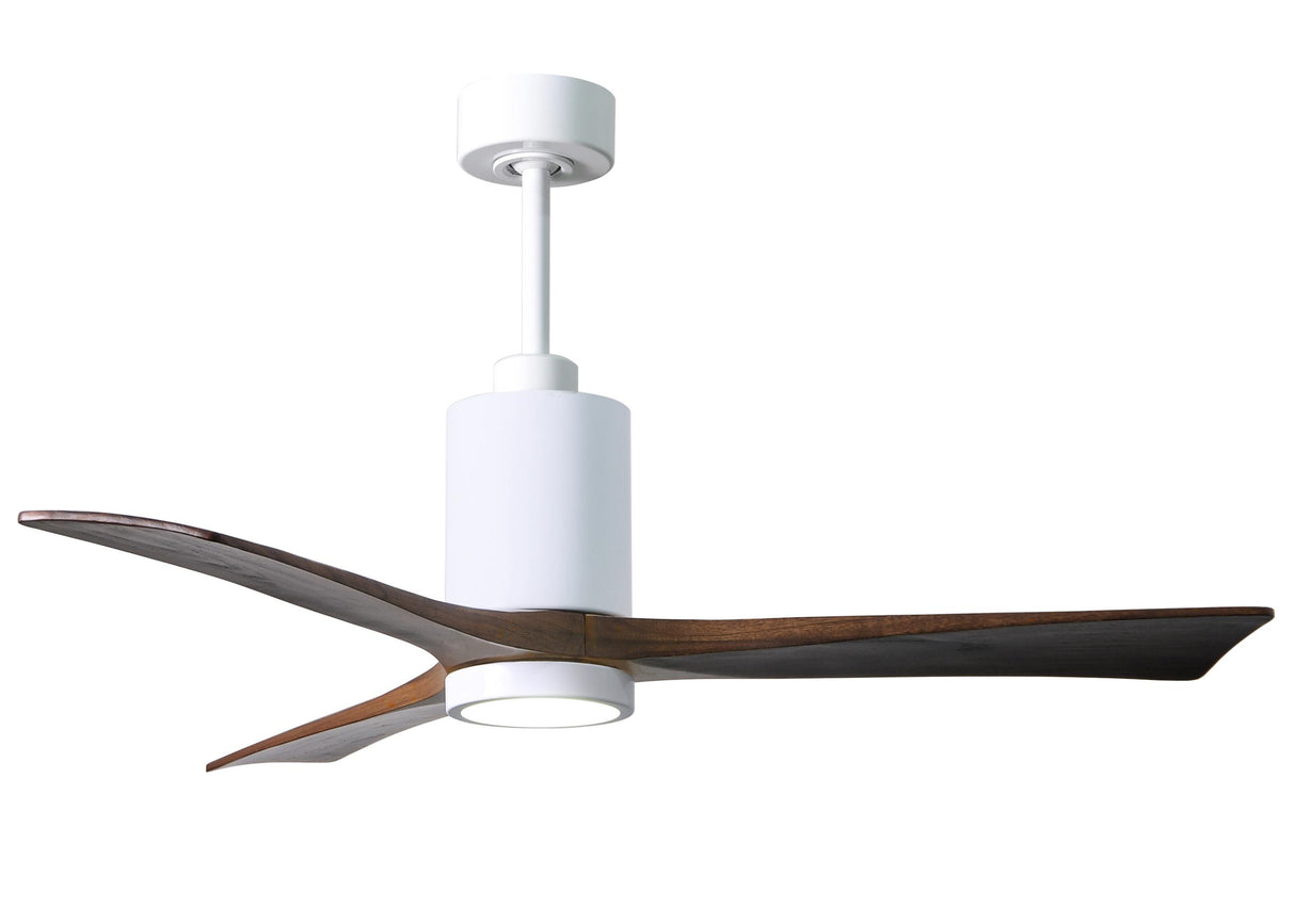 Matthews Fan PA3-WH-WA-52 Patricia-3 three-blade ceiling fan in Gloss White finish with 52” solid walnut tone blades and dimmable LED light kit
