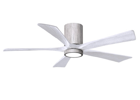 Matthews Fan IR5HLK-BW-MWH-52 IR5HLK five-blade flush mount paddle fan in Barn Wood finish with 52” solid matte white wood blades and integrated LED light kit.