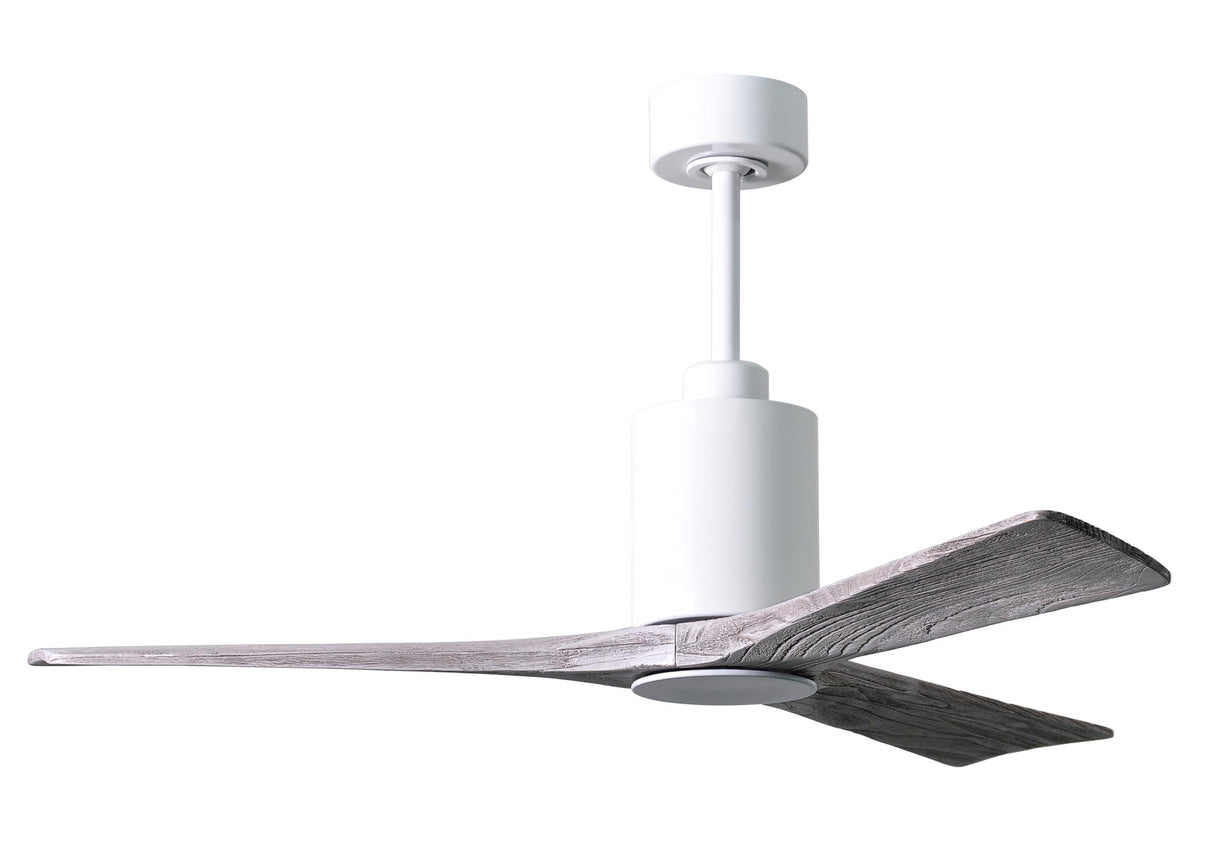 Matthews Fan PA3-WH-BW-52 Patricia-3 three-blade ceiling fan in Gloss White finish with 52” solid barn wood tone blades and dimmable LED light kit