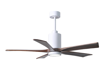 Matthews Fan PA5-WH-WA-52 Patricia-5 five-blade ceiling fan in Gloss White finish with 52” solid walnut tone blades and dimmable LED light kit 