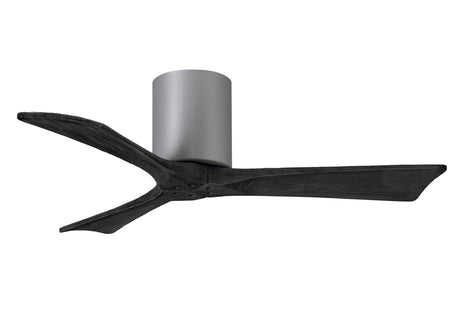 Matthews Fan IR3H-BN-BK-42 Irene-3H three-blade flush mount paddle fan in Brushed Nickel finish with 42” solid matte black wood blades.