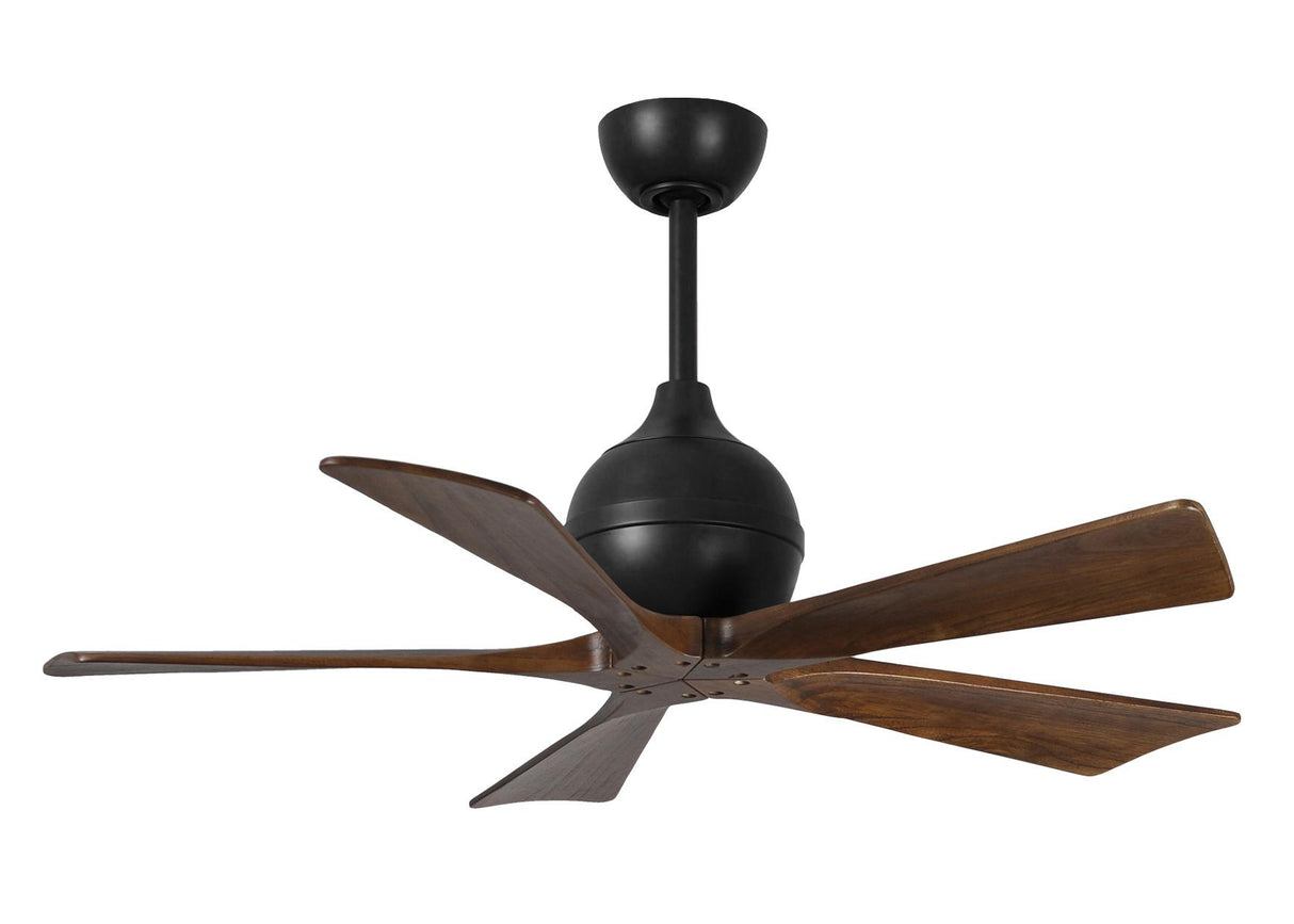 Matthews Fan IR5-BK-WA-42 Irene-5 five-blade paddle fan in Matte Black finish with 42" solid walnut tone blades.