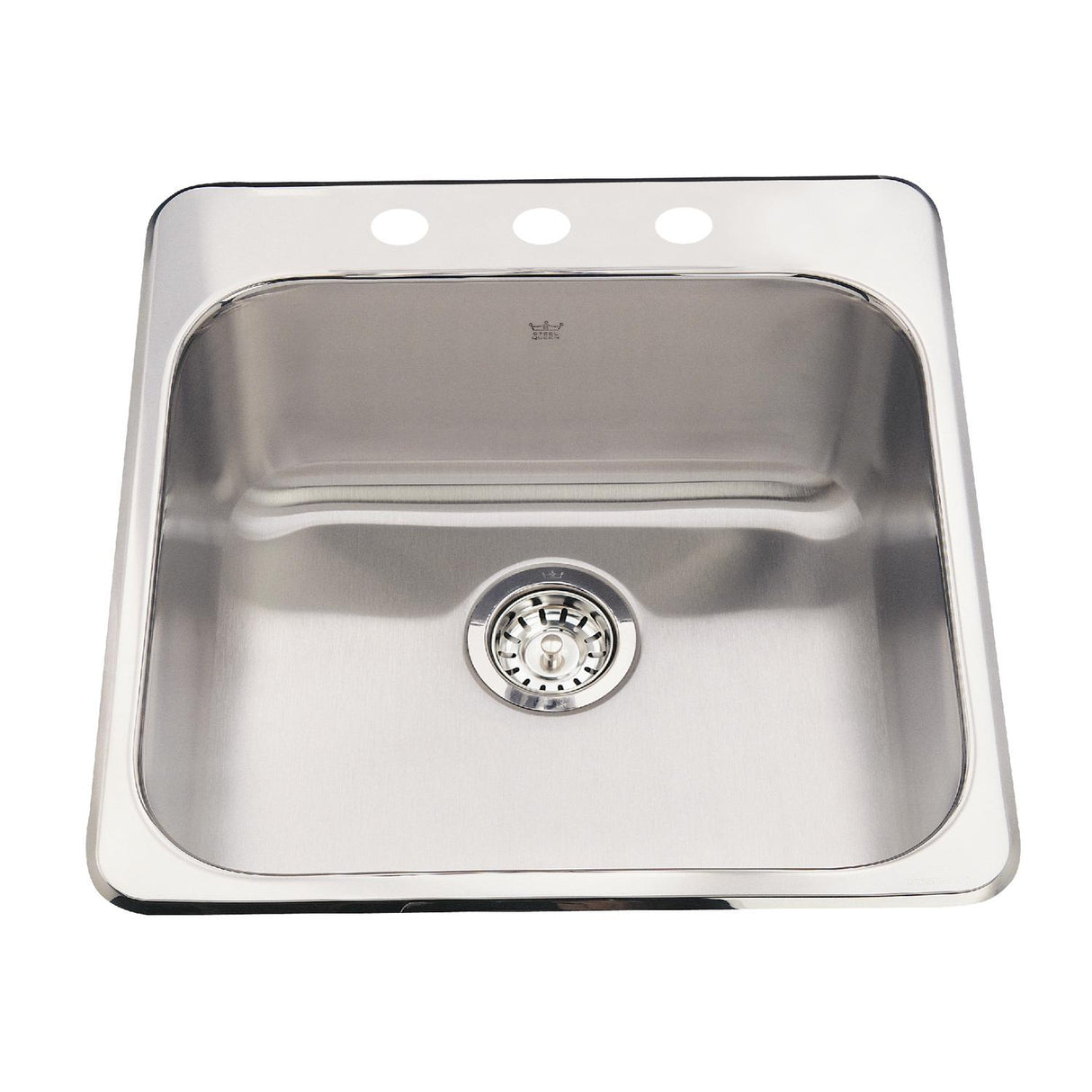 KINDRED QSL2020-8-3N Steel Queen 20-in LR x 20.5-in FB x 8-in DP Drop In Single Bowl 3-Hole Stainless Steel Kitchen Sink In Satin Finished Bowl with Mirror Finished Rim