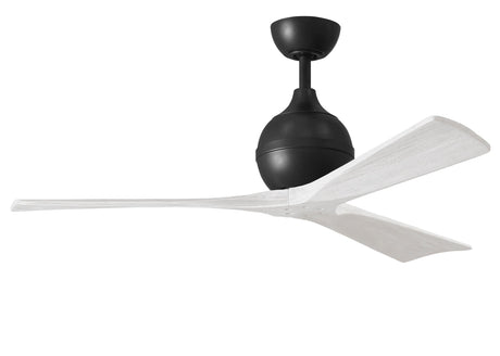 Matthews Fan IR3-BK-MWH-52 Irene-3 three-blade paddle fan in Matte Black finish with 52" solid matte white wood blades.