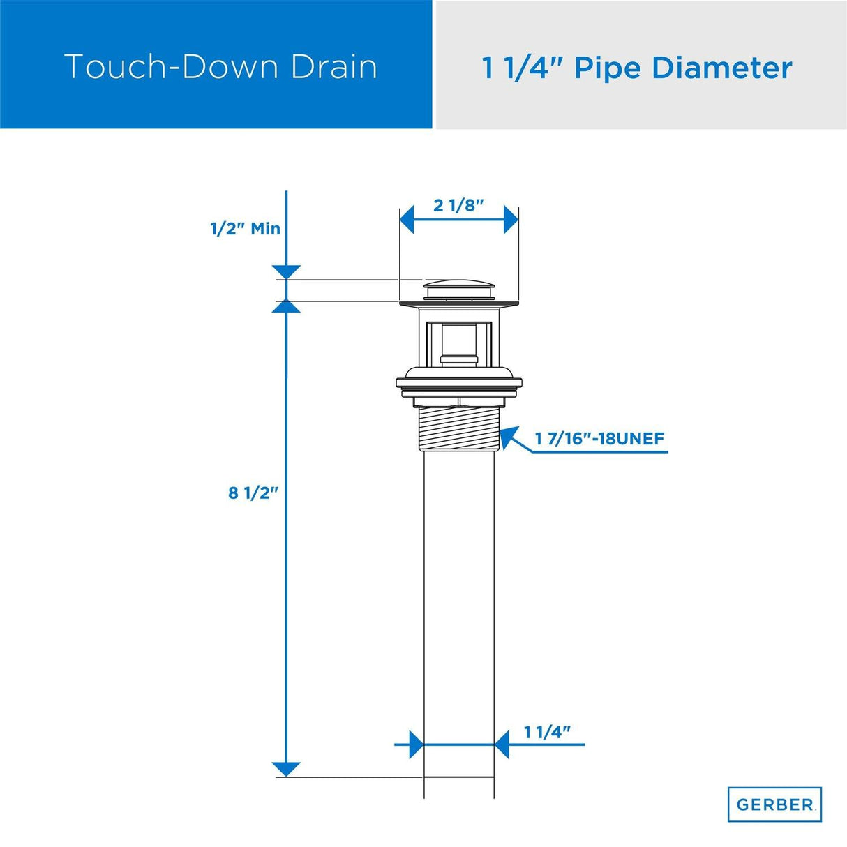 Gerber DA505918BS Satin Black 1 1/4" Metal Touch-down Drain Assembly