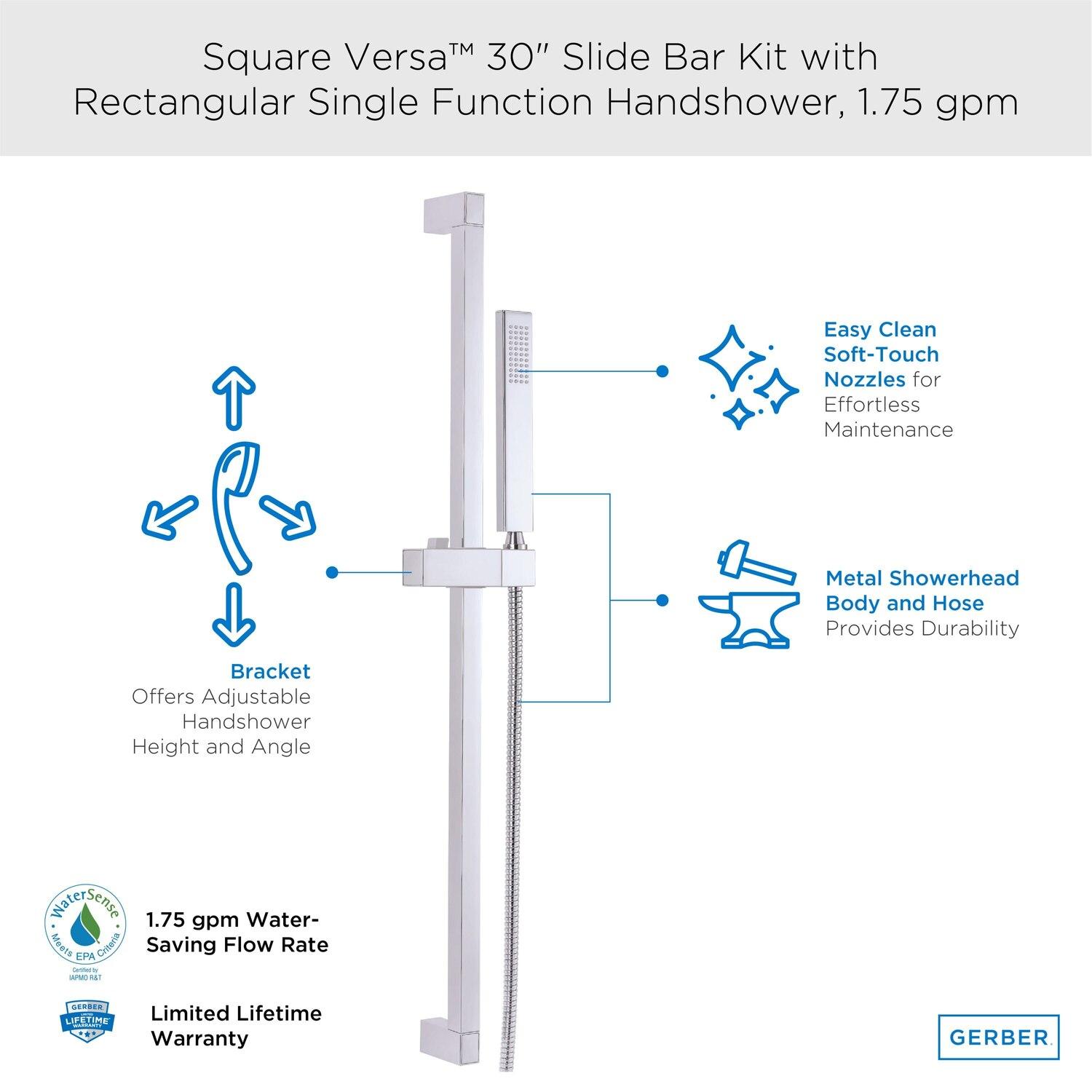 Gerber D462726BS Satin Black Versa Square 30" Slide Bar Assembly With Single FUN...