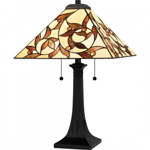 Quoizel TF6154MBK Tiffany Table lamp tiffany 2 lights matte black. Table Lamp