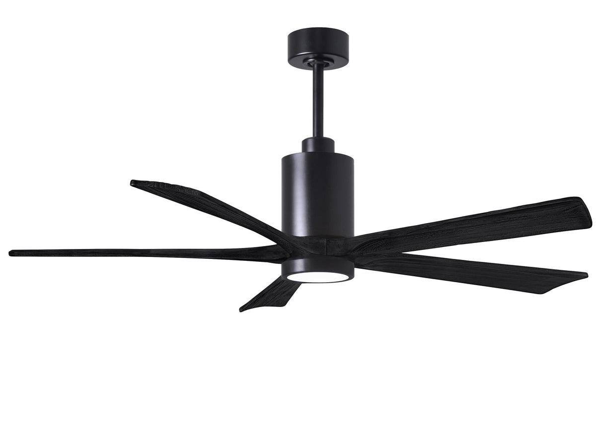 Matthews Fan PA5-BK-BK-60 Patricia-5 five-blade ceiling fan in Matte Black finish with 60” solid matte black wood blades and dimmable LED light kit