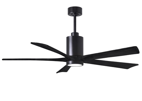 Matthews Fan PA5-BK-BK-60 Patricia-5 five-blade ceiling fan in Matte Black finish with 60” solid matte black wood blades and dimmable LED light kit