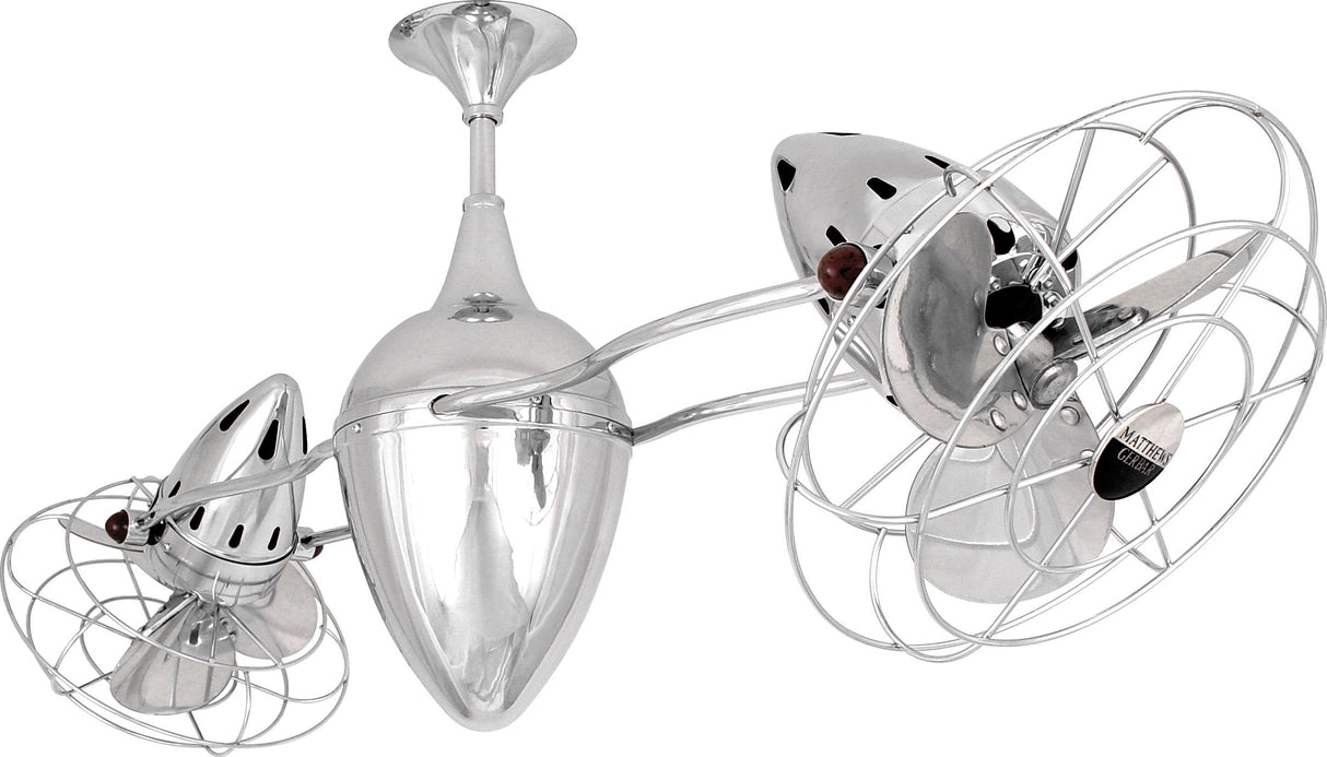 Matthews Fan AR-CR-MTL-DAMP Ar Ruthiane 360° dual headed rotational ceiling fan in polished chrome finish with metal blades for damp location.