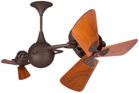 Matthews Fan IV-BZZT-WD Italo Ventania 360° dual headed rotational ceiling fan in bronzette finish with solid sustainable mahogany wood blades.