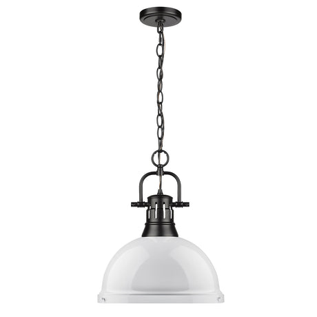 Duncan 1 Light Pendant with Chain in Matte Black with a White Shade