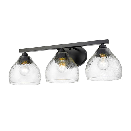 Ariella 3-Light Bath Vanity in Matte Black with Hammered Clear Glass