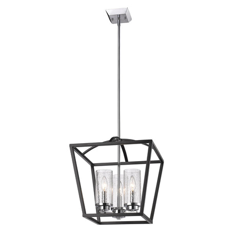 Mercer 3 Light Pendant in Matte Black with Chrome accents and Seeded Glass