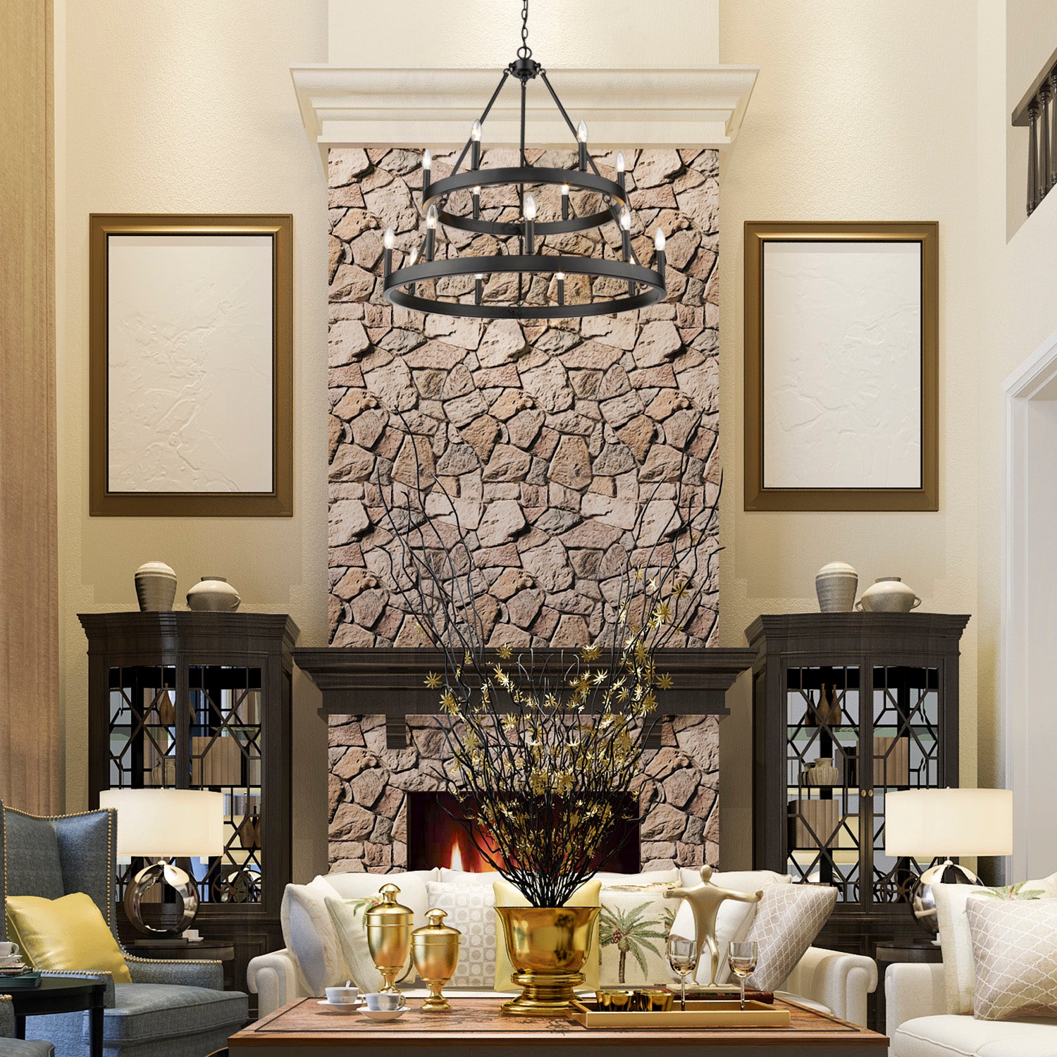 Alastair 2 Tier 6+9 Light Chandelier in Matte Black