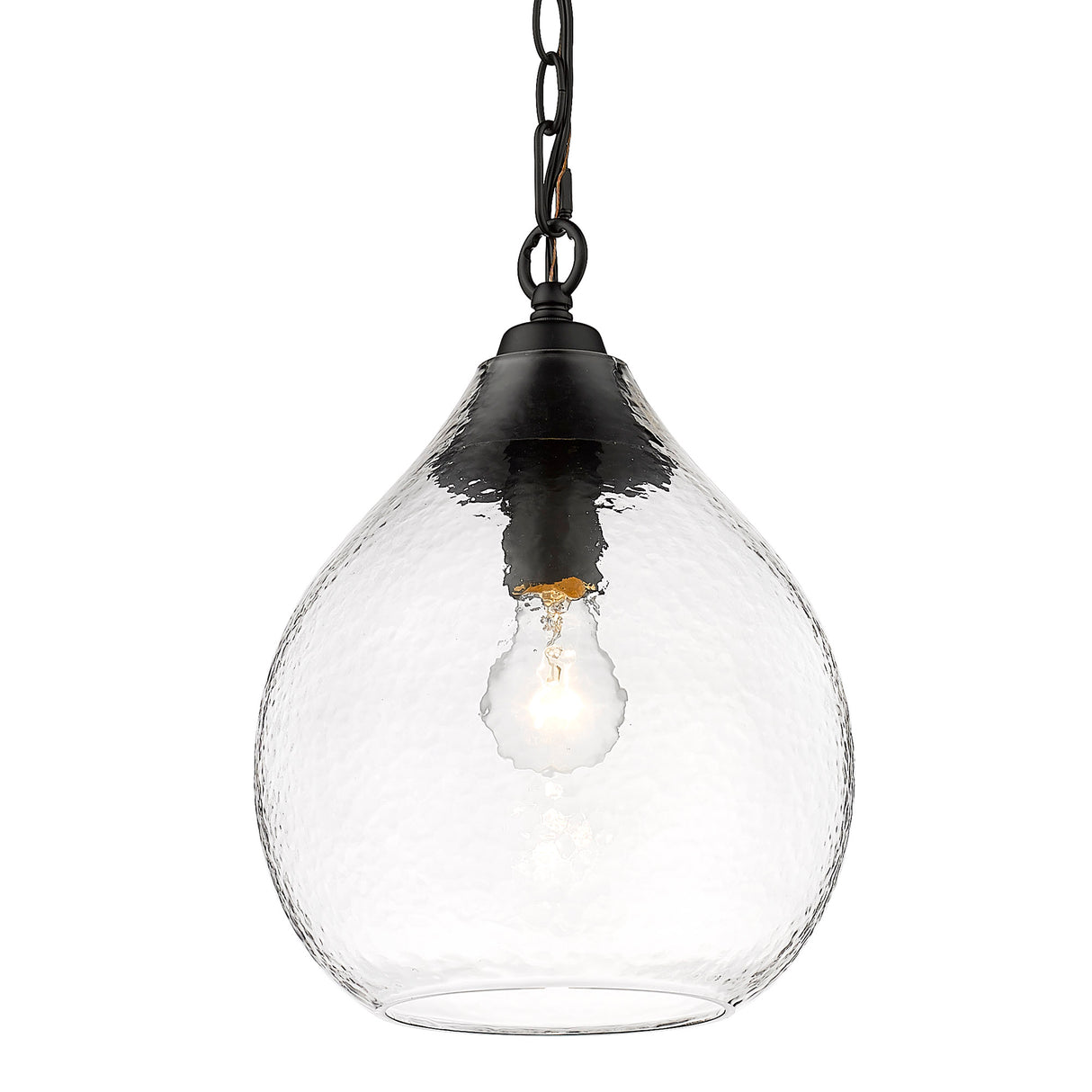 Ariella Small Pendant in Matte Black with Hammered Clear Glass