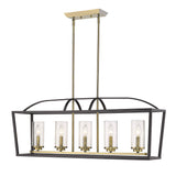 Mercer 5 Light Linear Pendant in Matte Black with Aged Brass accents and Seeded Glass