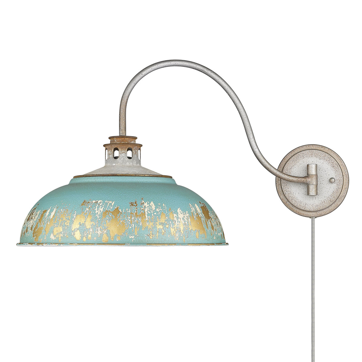 Kinsley 1 Light Articulating Wall Sconce in Aged Galvanized Steel with Antique Teal Shade