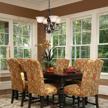 Homestead 4 Light Mini Chandelier in Rubbed Bronze with Tea Stone Glass