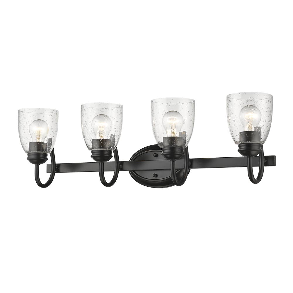 Parrish 4 Light Bath Vanity in Matte Black with Seeded Glass