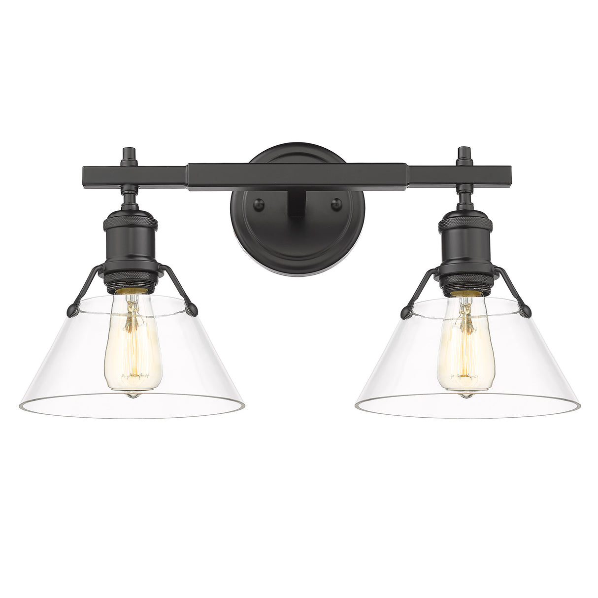 Orwell BLK 2 Light Bath Vanity in Matte Black with Clear Glass Shade