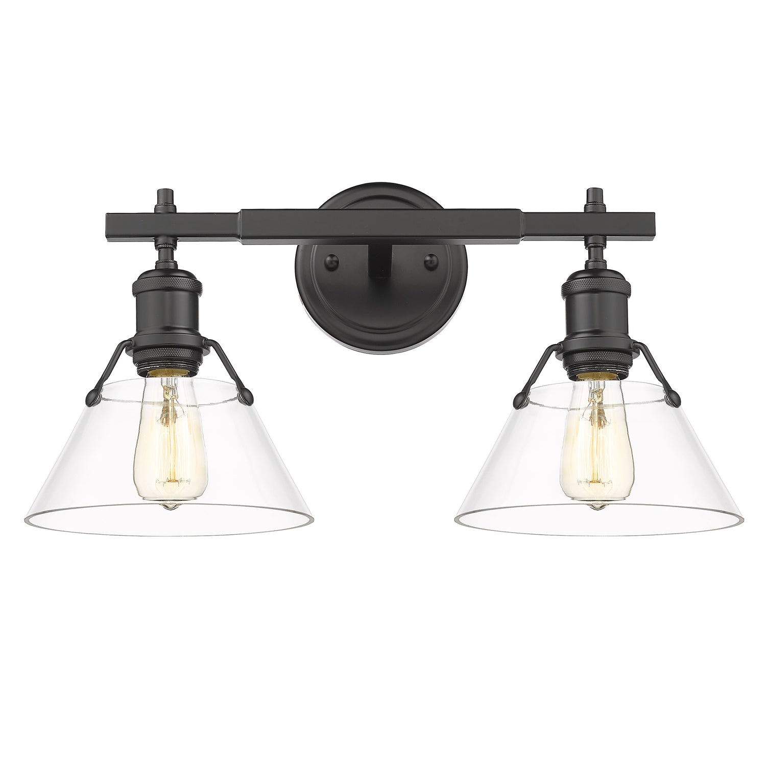 Orwell BLK 2 Light Bath Vanity in Matte Black with Clear Glass Shade