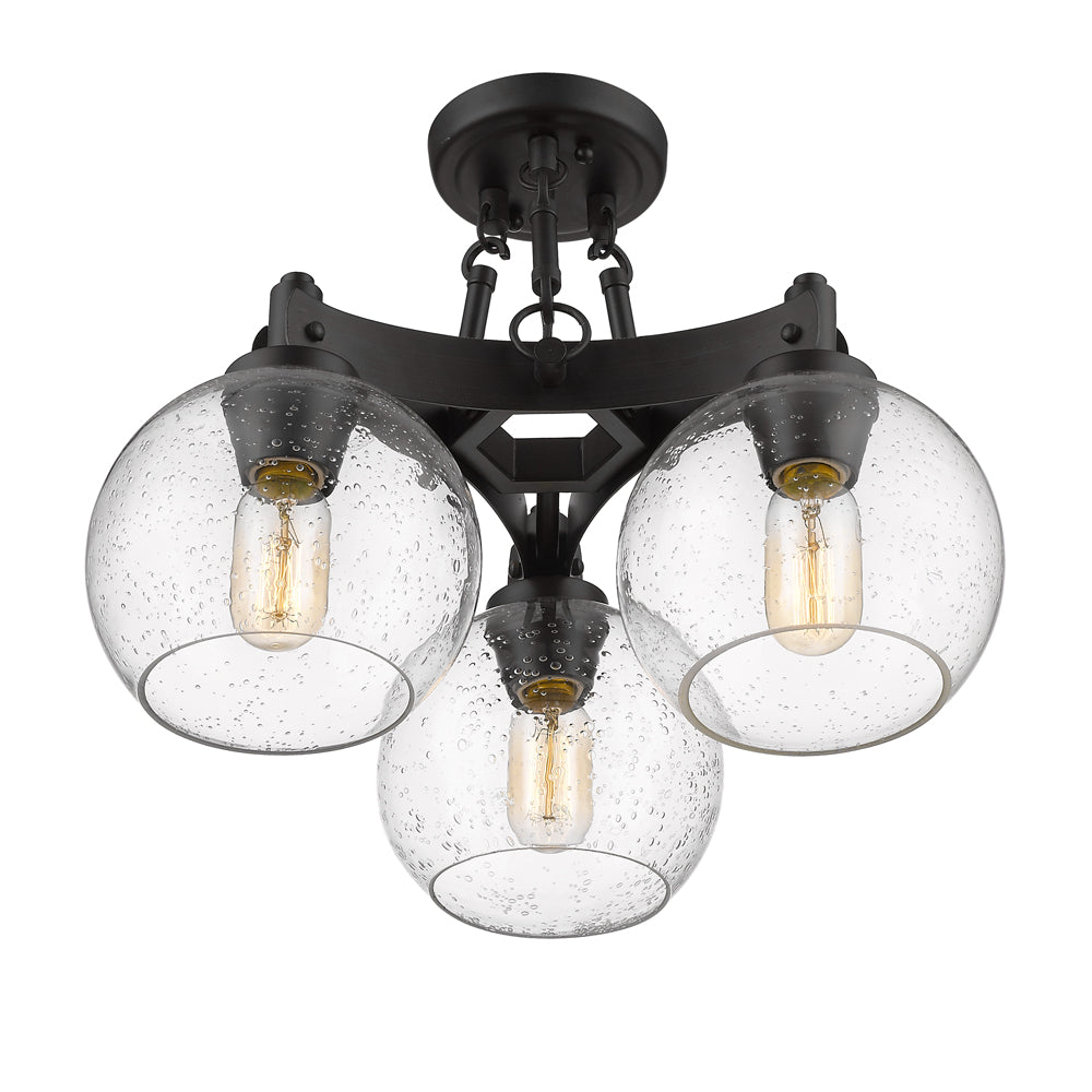 Galveston Semi-Flush in Rubbed Bronze with Seeded Glass